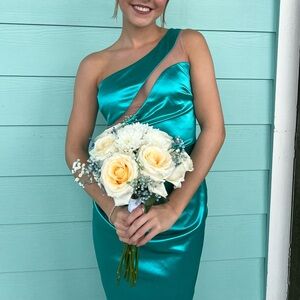 Elegant Teal One-Shoulder Prom Dress